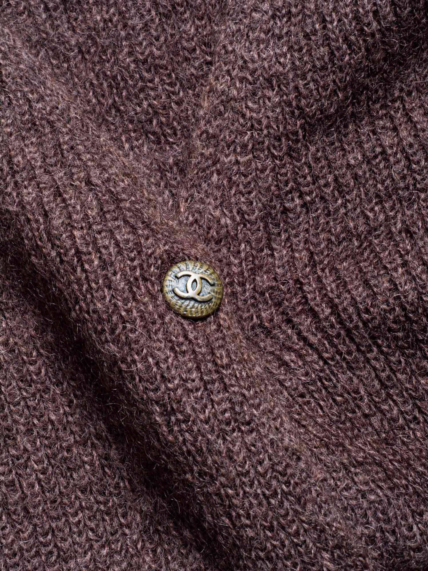 Chanel CC Logo Mohair Knit Long Cardigan Brown