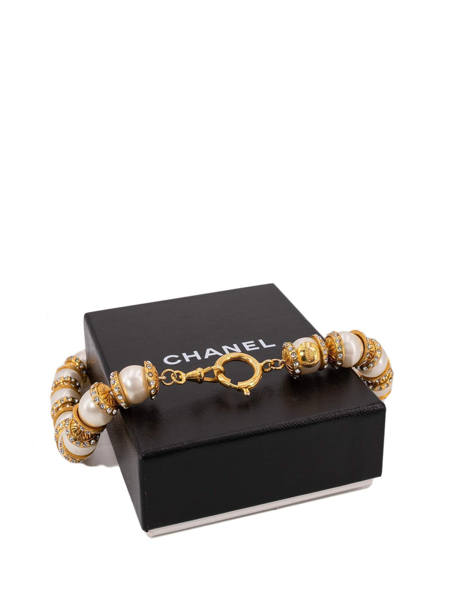 Chanel CC Logo Pearl Choker Necklace Gold