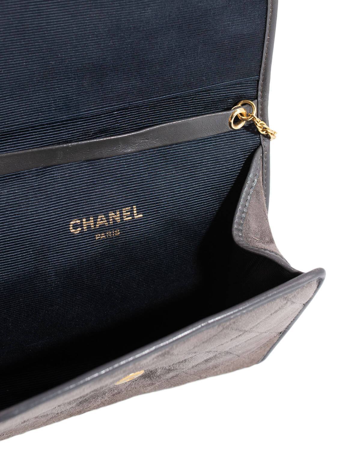 Chanel CC Suede Quilted Wallet On Chain Taupe