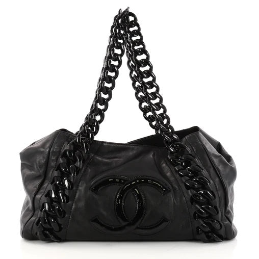 CHANEL GLAZED CALFSKIN LEATHER EAST WEST MODERN CHAIN TOTE