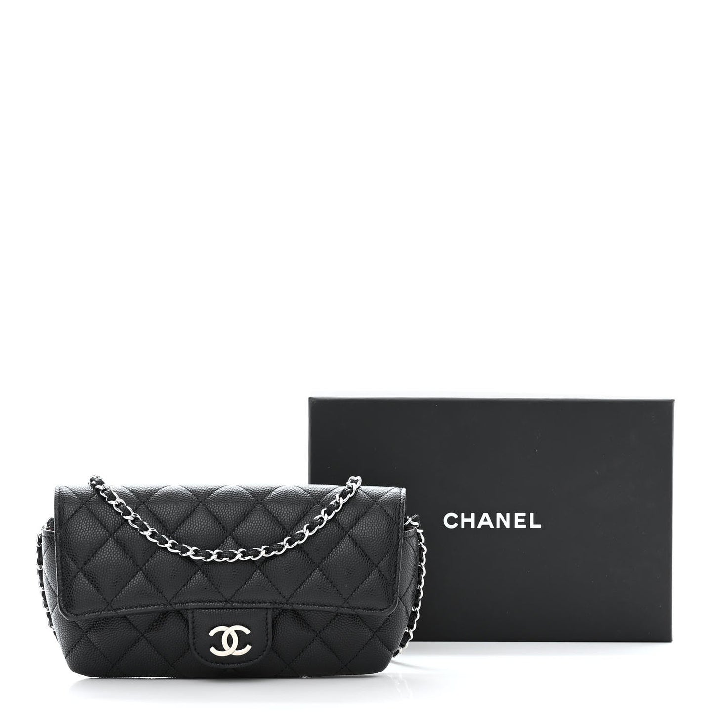 CHANEL CAVIAR QUILTED GLASSES CELL PHONE CASE WITH CHAIN