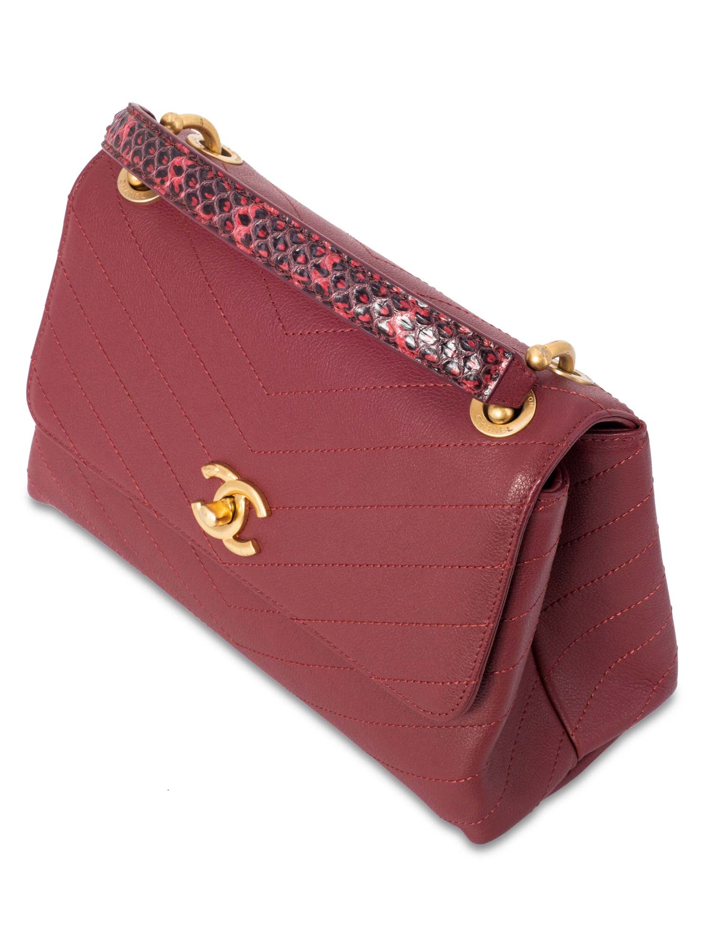 Chanel Chevron Caviar Leather Top Handle Flap Bag Burgundy