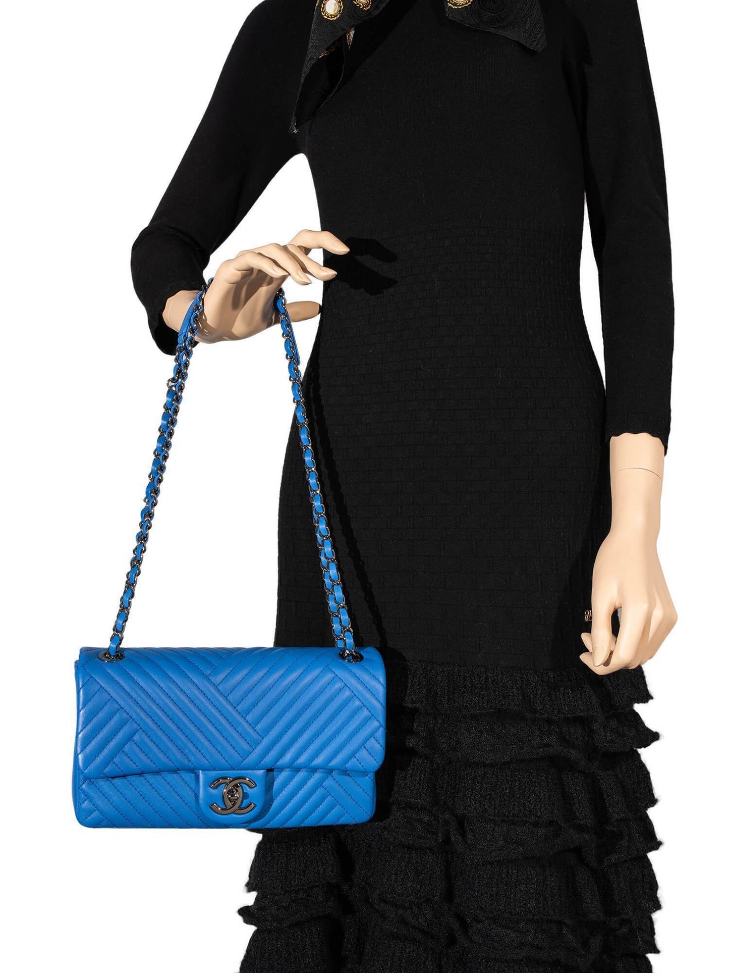 Chanel Chevron Quilted Leather Flap Bag Royal Blue