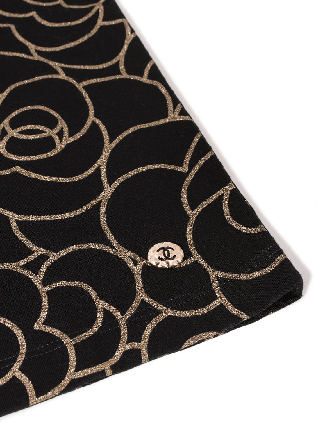 Chanel Cotton CC Logo Camellia Tee Shirt Gold Black