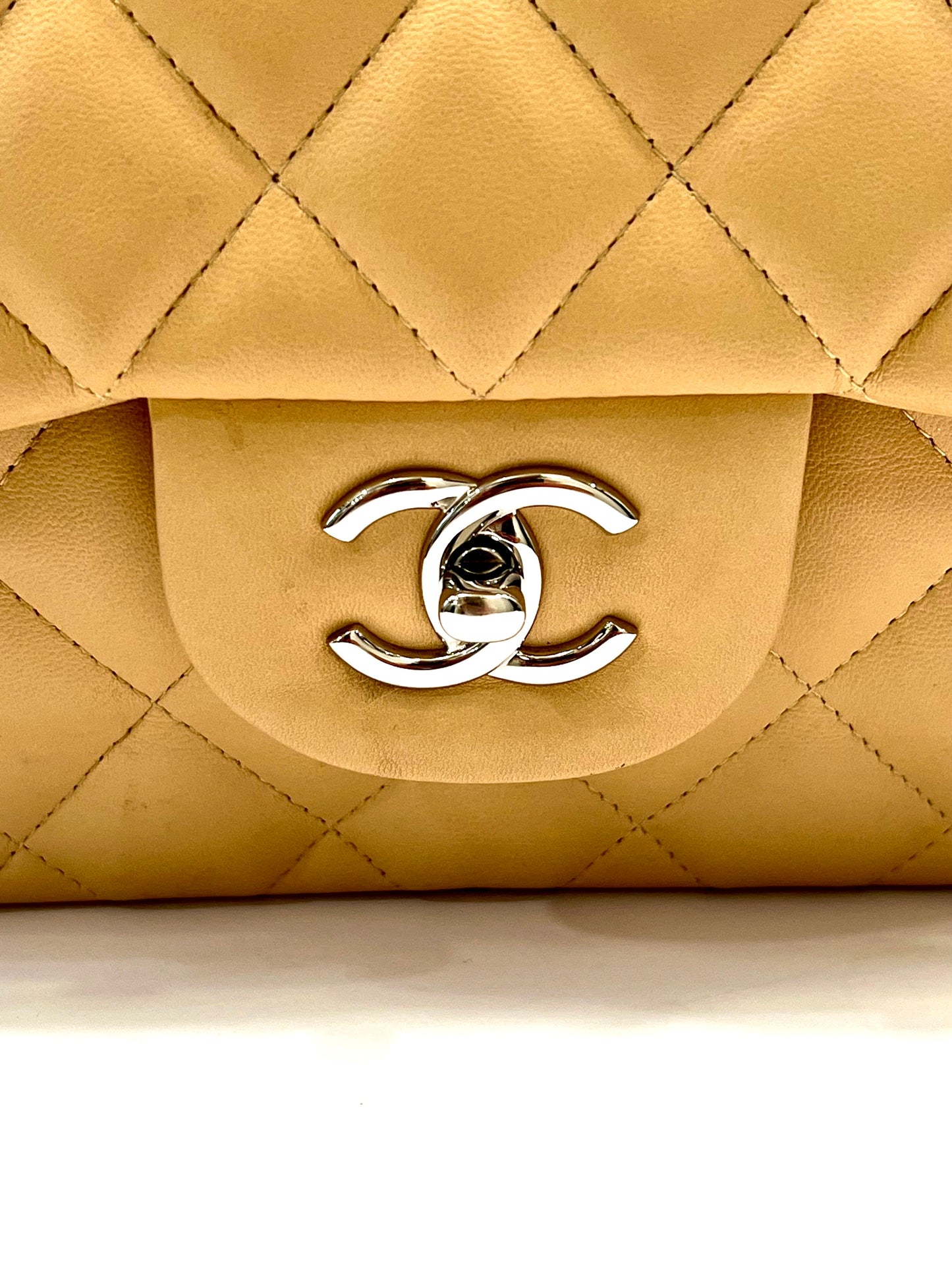 CHANEL QUILTED LAMBSKIN DOUBLE FLAP BEIGE SHOULDER BAG