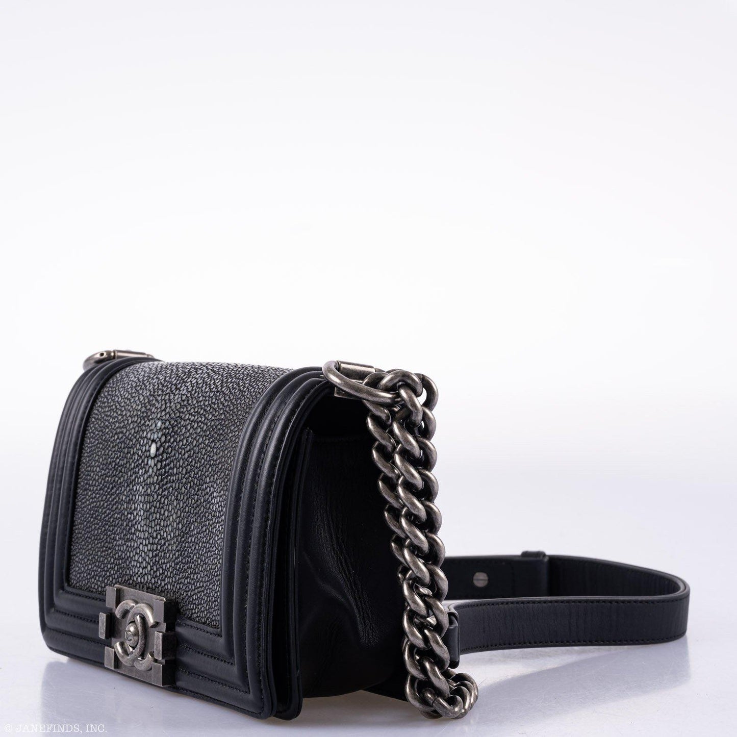 CHANEL Galuchat Stingray Small Boy Flap Black Bag