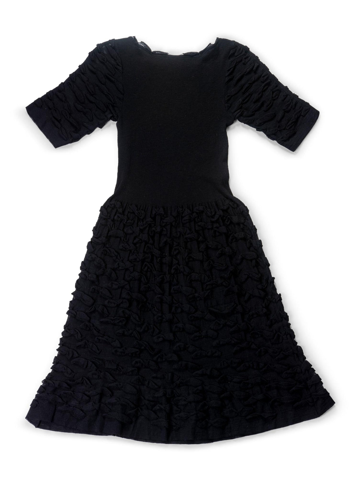 Chanel Knitted Camellia Ruffled Midi Dress Black