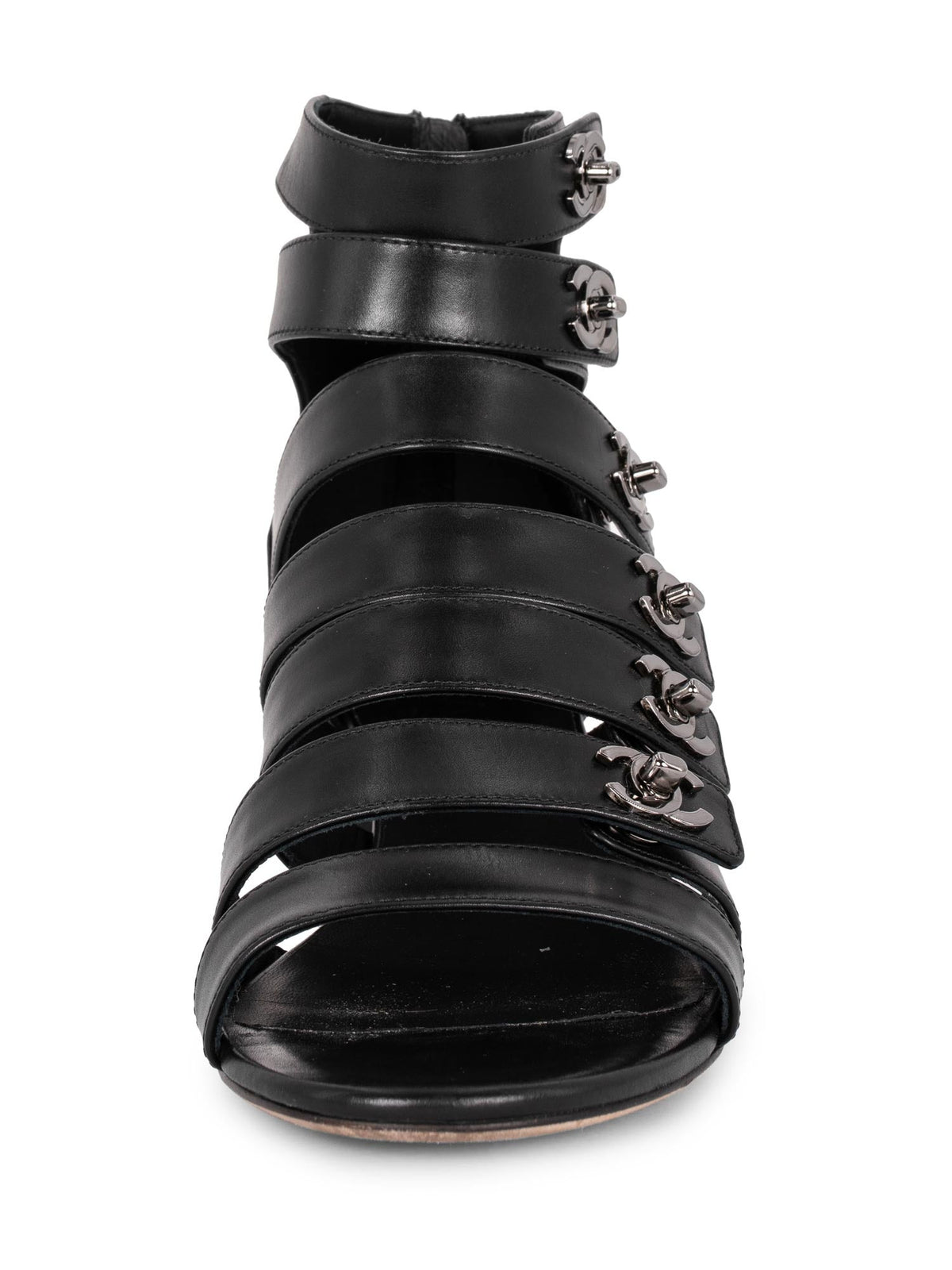Chanel Leather CC Logo Gladiator Sandals Black