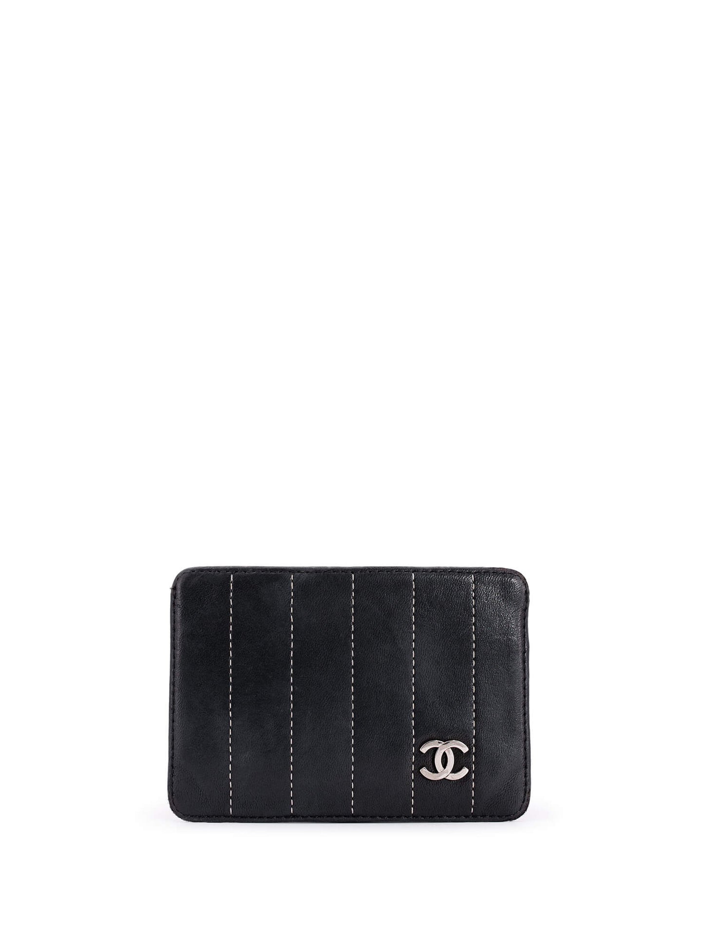 Chanel Leather Quilted CC Logo Card Holder Wallet Black