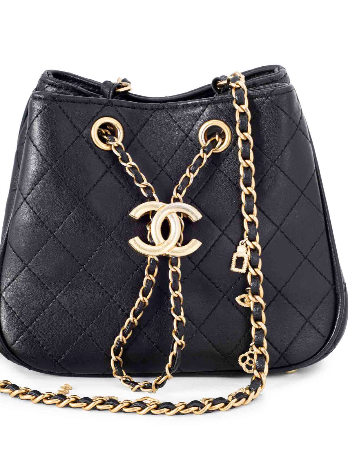 Chanel Leather Small Egyptian Amulet Drawstring Bucket Bag Black