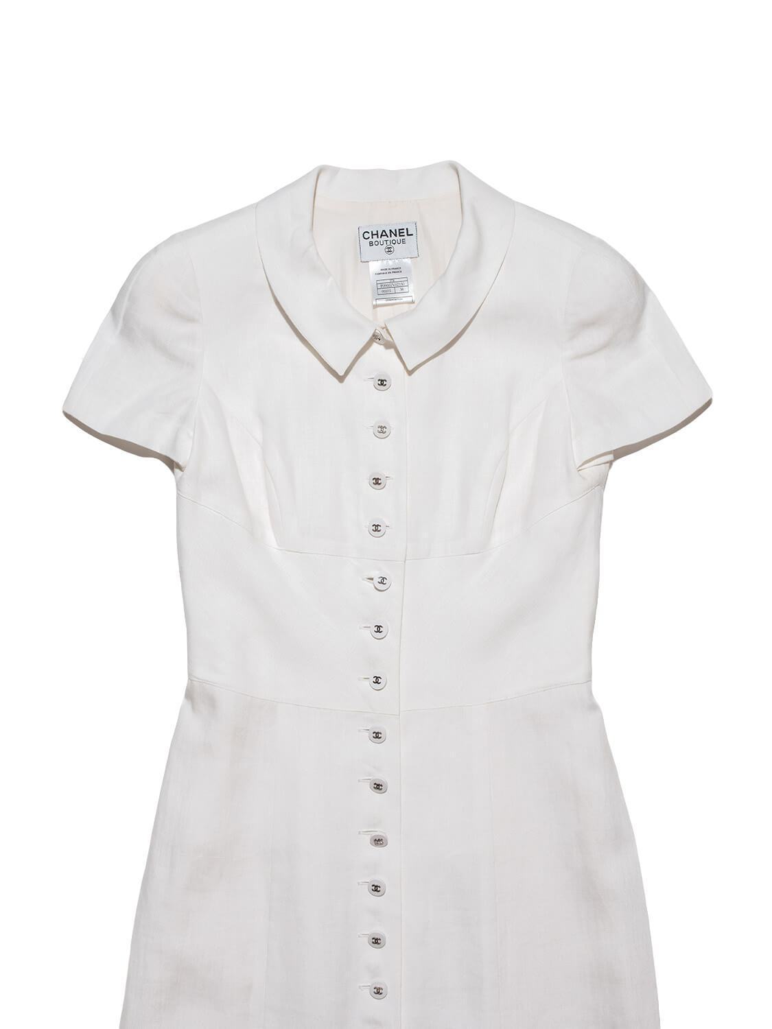 Chanel Linen Button Down Dress White