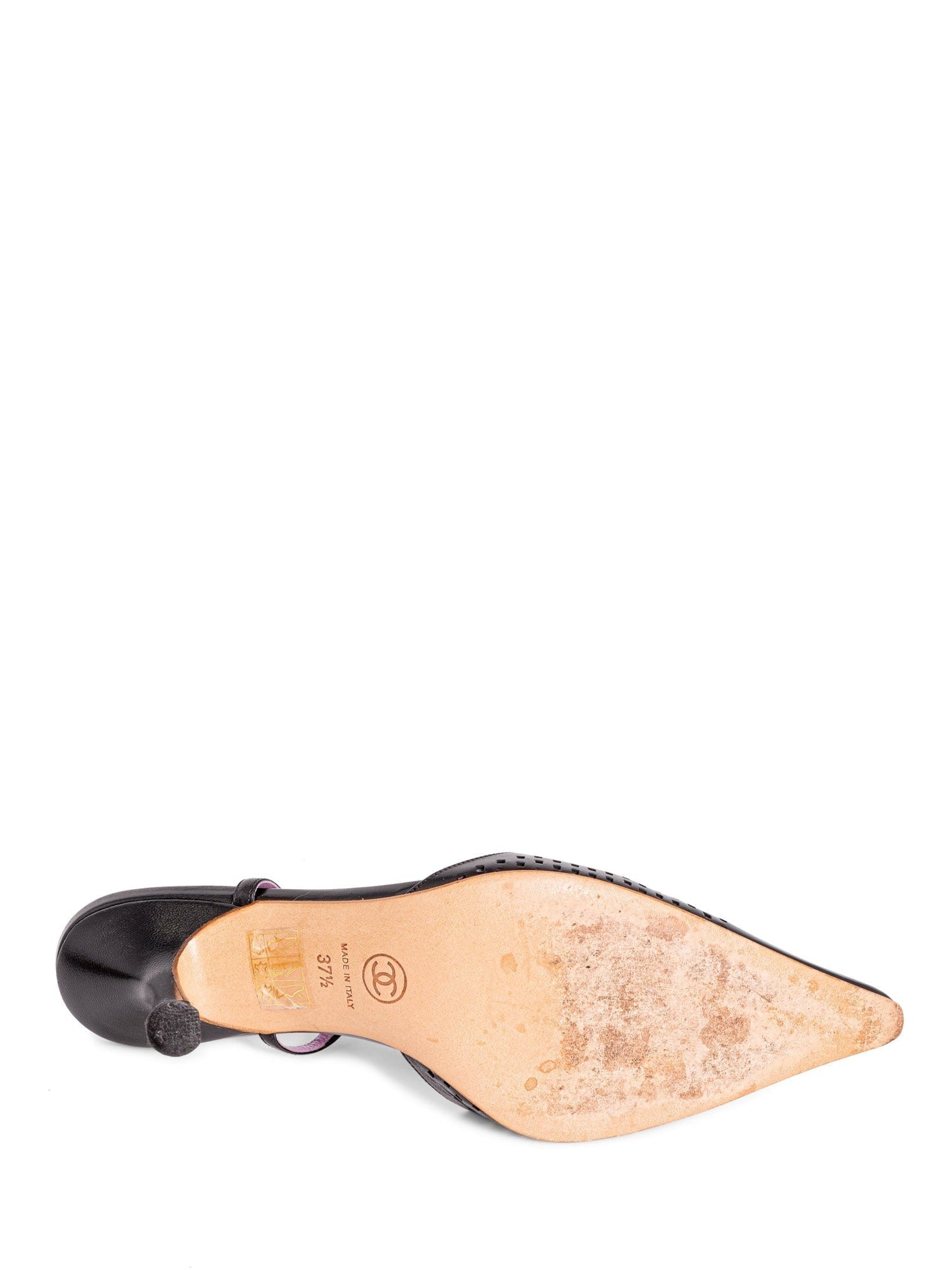 Chanel Perforated Leather CC Logo Sling Back Shoes Black