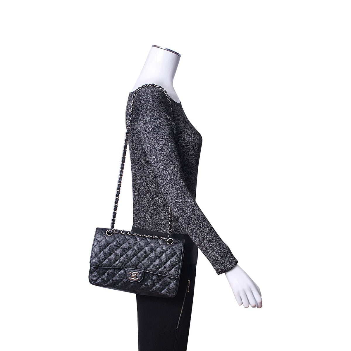 CHANEL Quilted Caviar Medium Double Flap Bag Black
