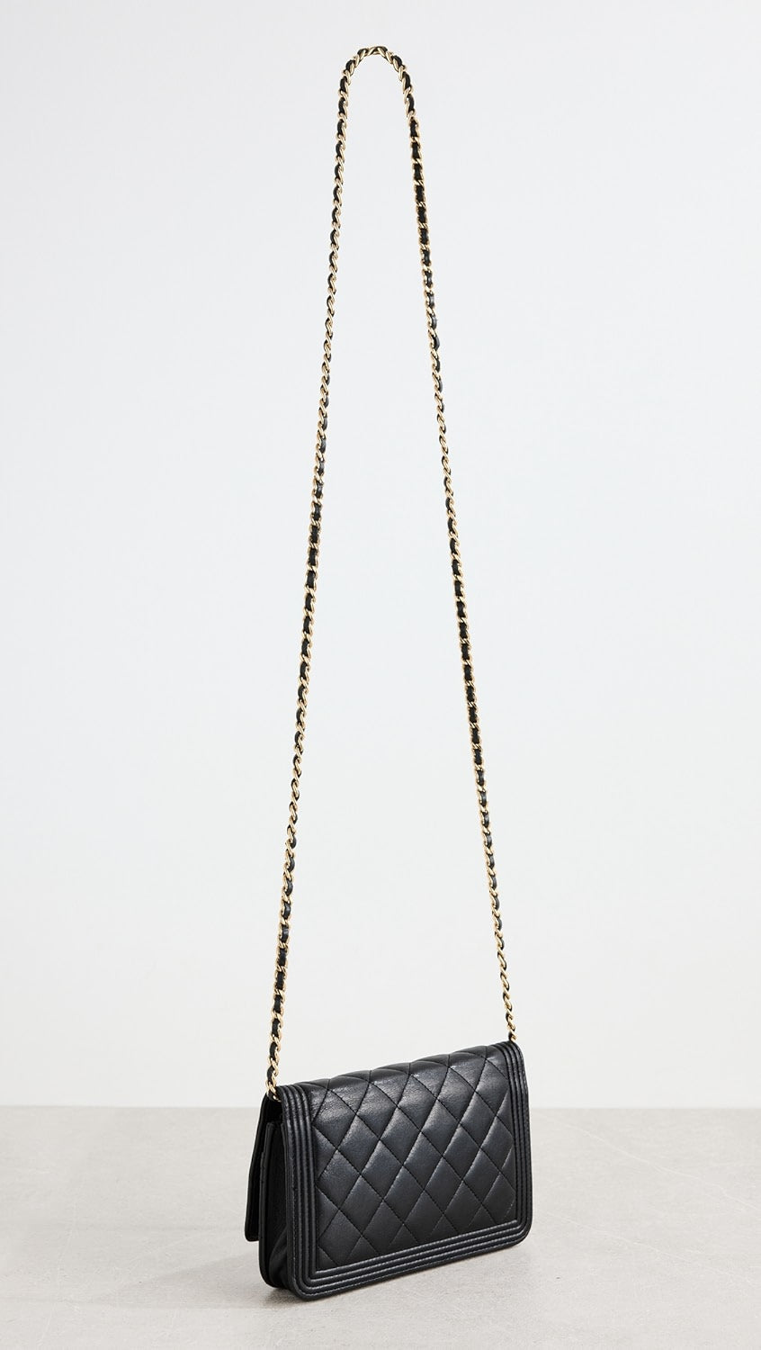 CHANEL QUILTED LAMBSKIN BOY WALLET ON CHAIN