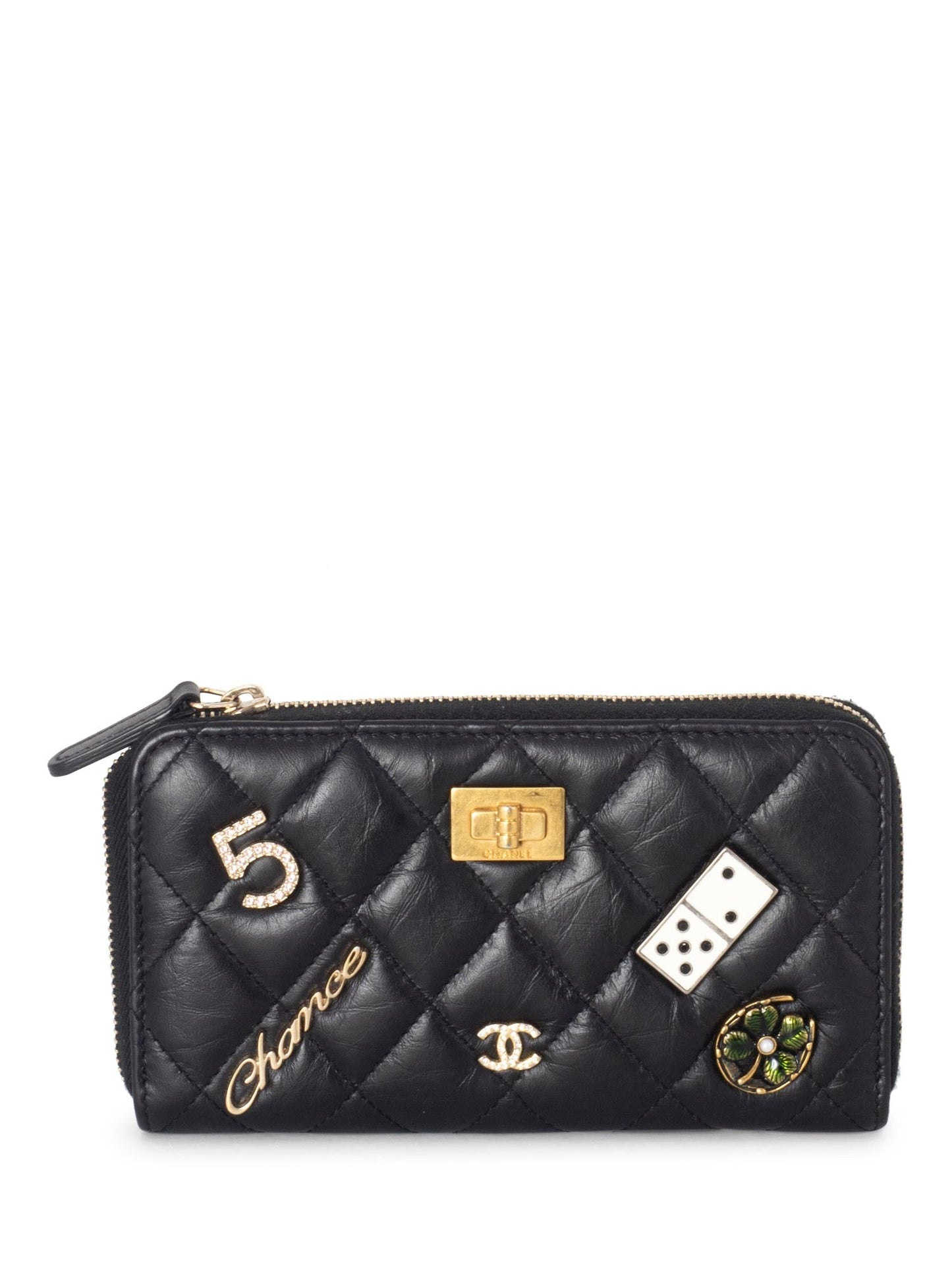 Chanel Quilted Leather Lucky Charms Reissue Zip Around Wallet Black