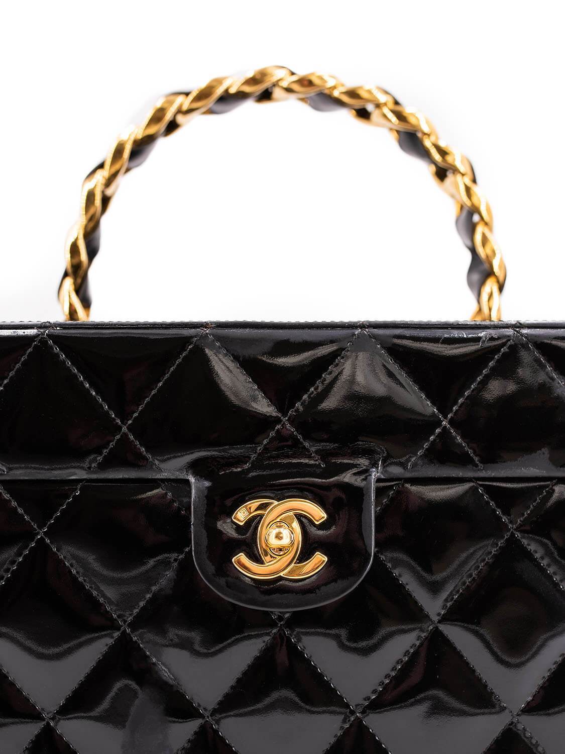 Chanel Quilted Patent Leather CC Trunk Bag Black