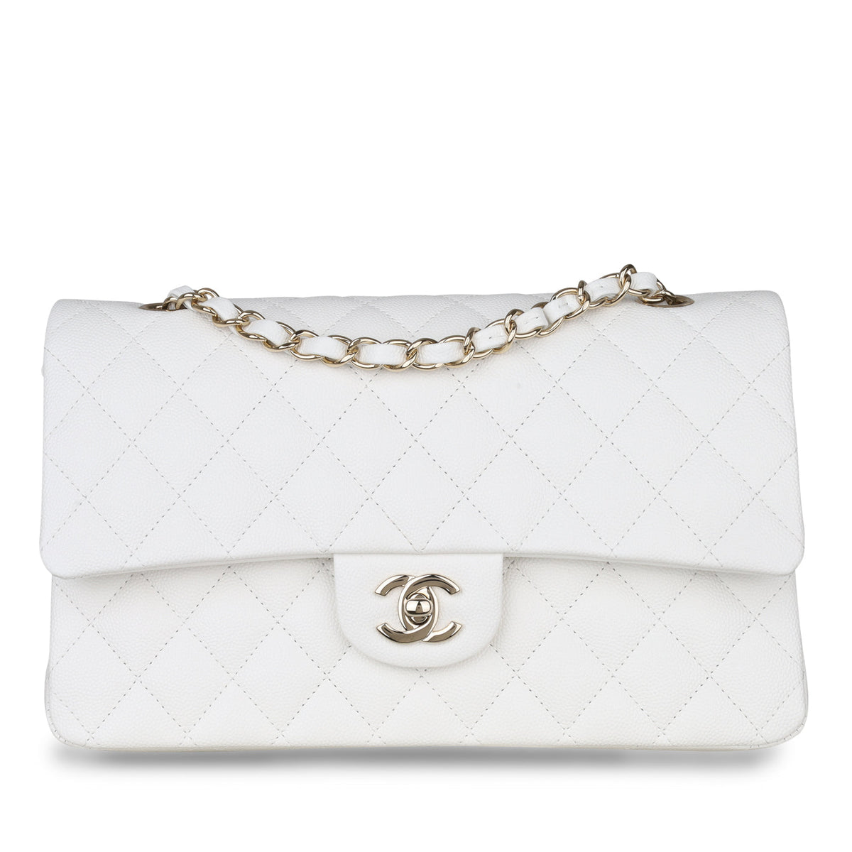 Medium Classic Flap - White Caviar