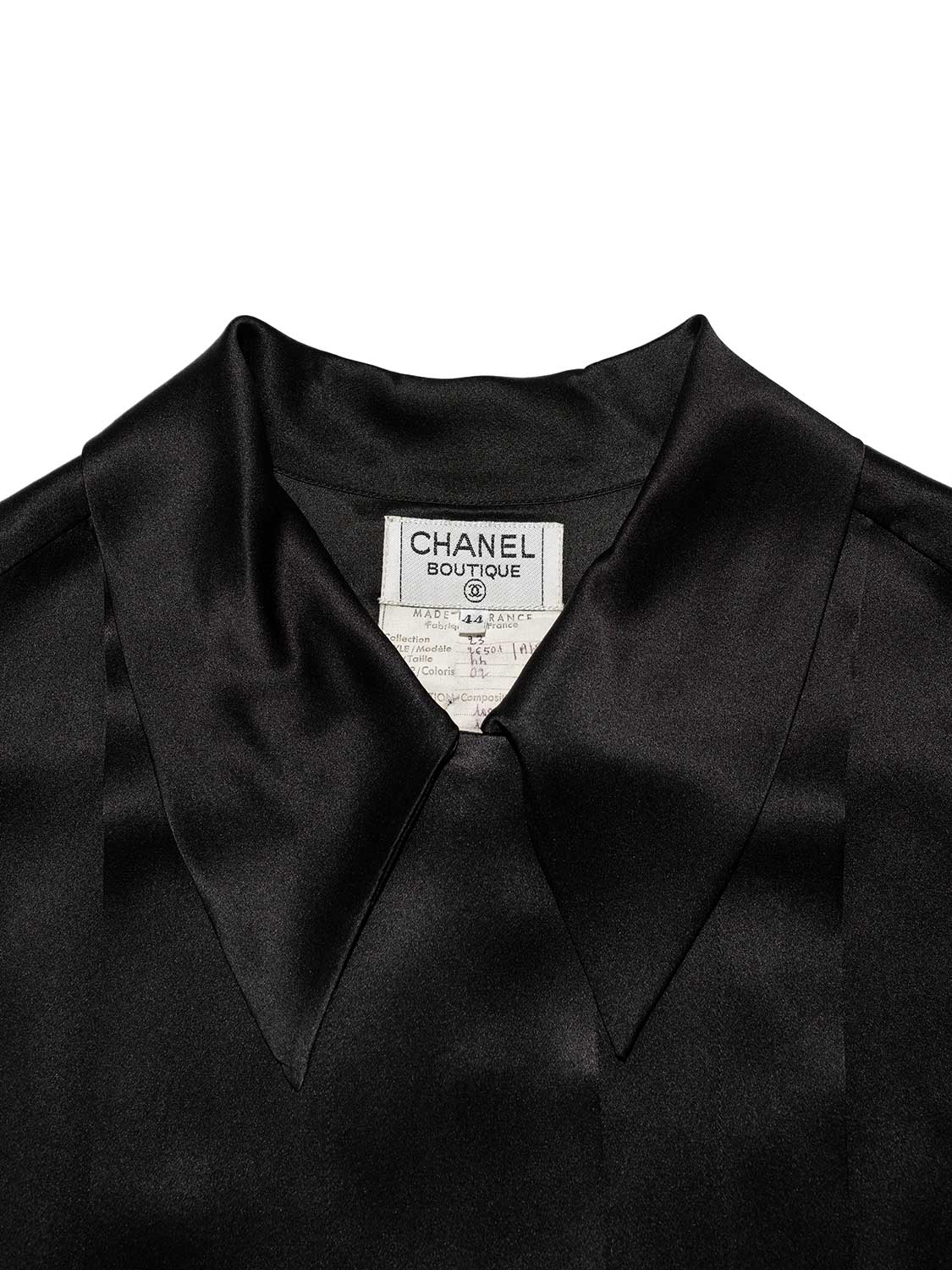 Chanel Satin Silk Pleated Blouse Black