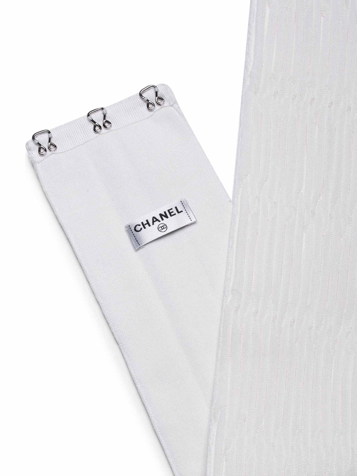 Chanel Silk Camellia Pleated Belted Knit Dress White