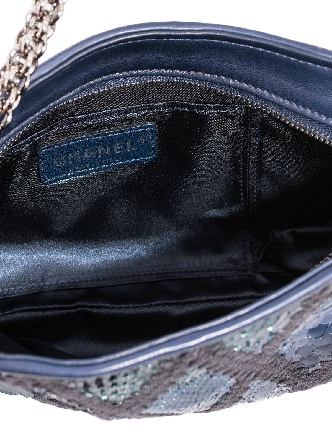 Chanel Stitch CC Logo Pochette Bag Blue Green