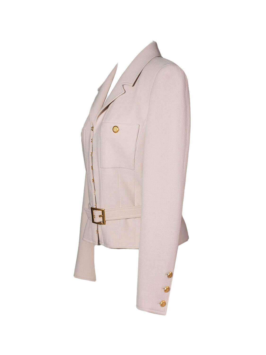 Chanel Tweed Belted Jacket Beige