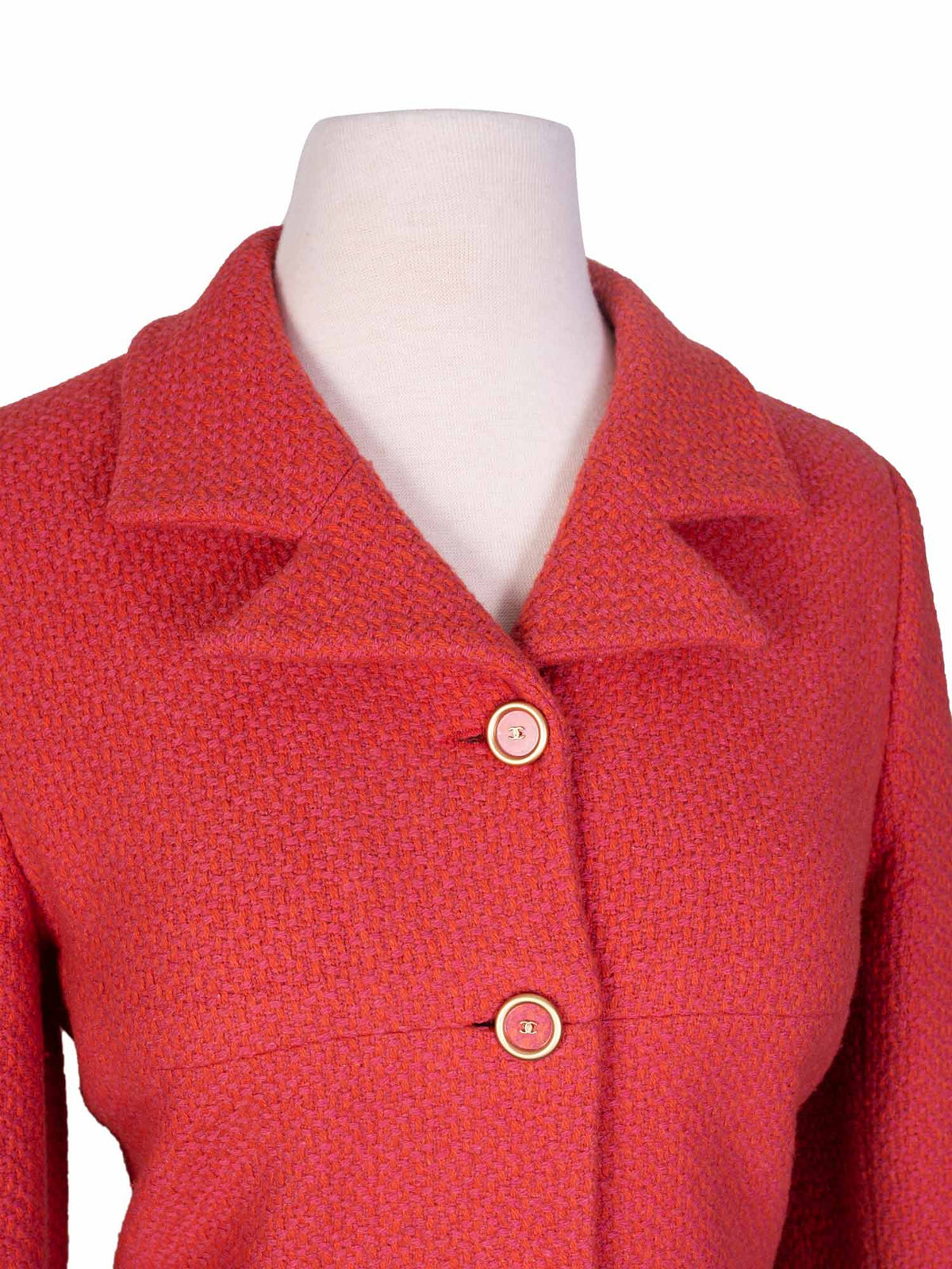 Chanel Tweed CC Logo Button Down Dress Red