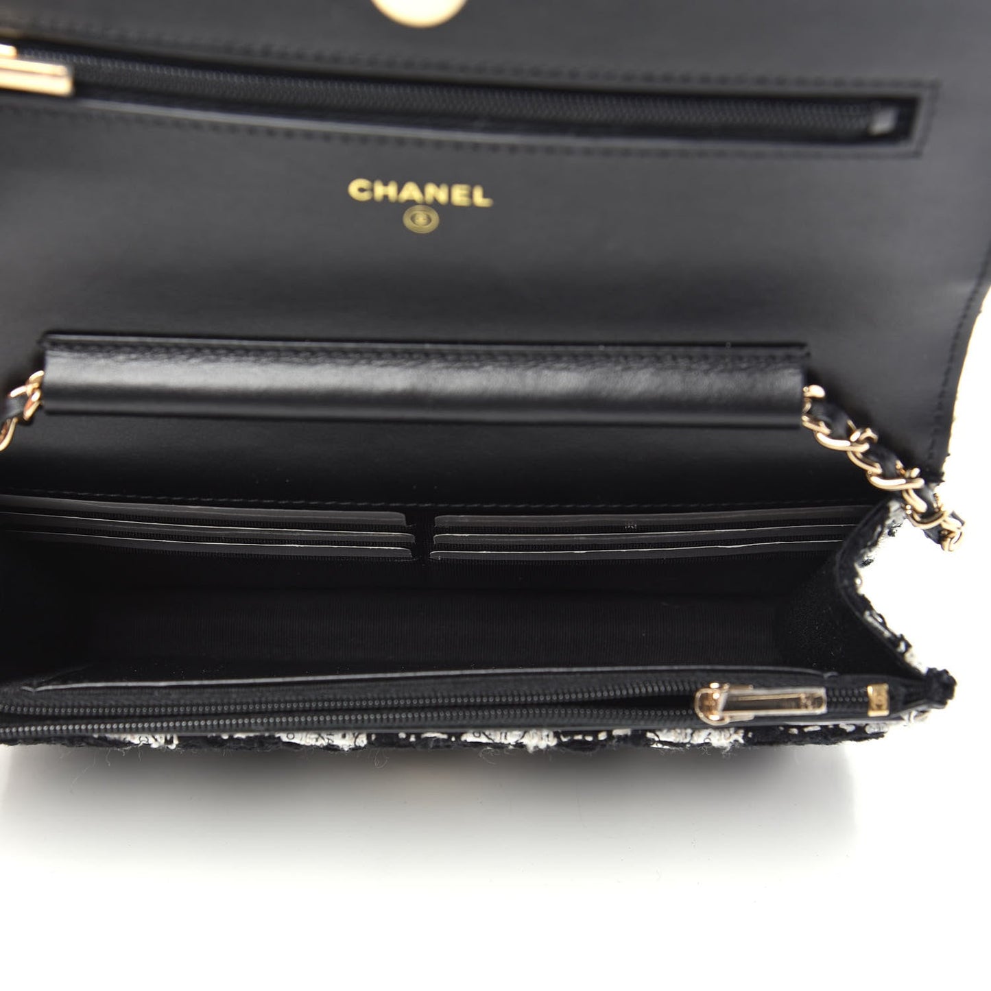 CHANEL TWEED QUILTED WALLET ON A CHAIN