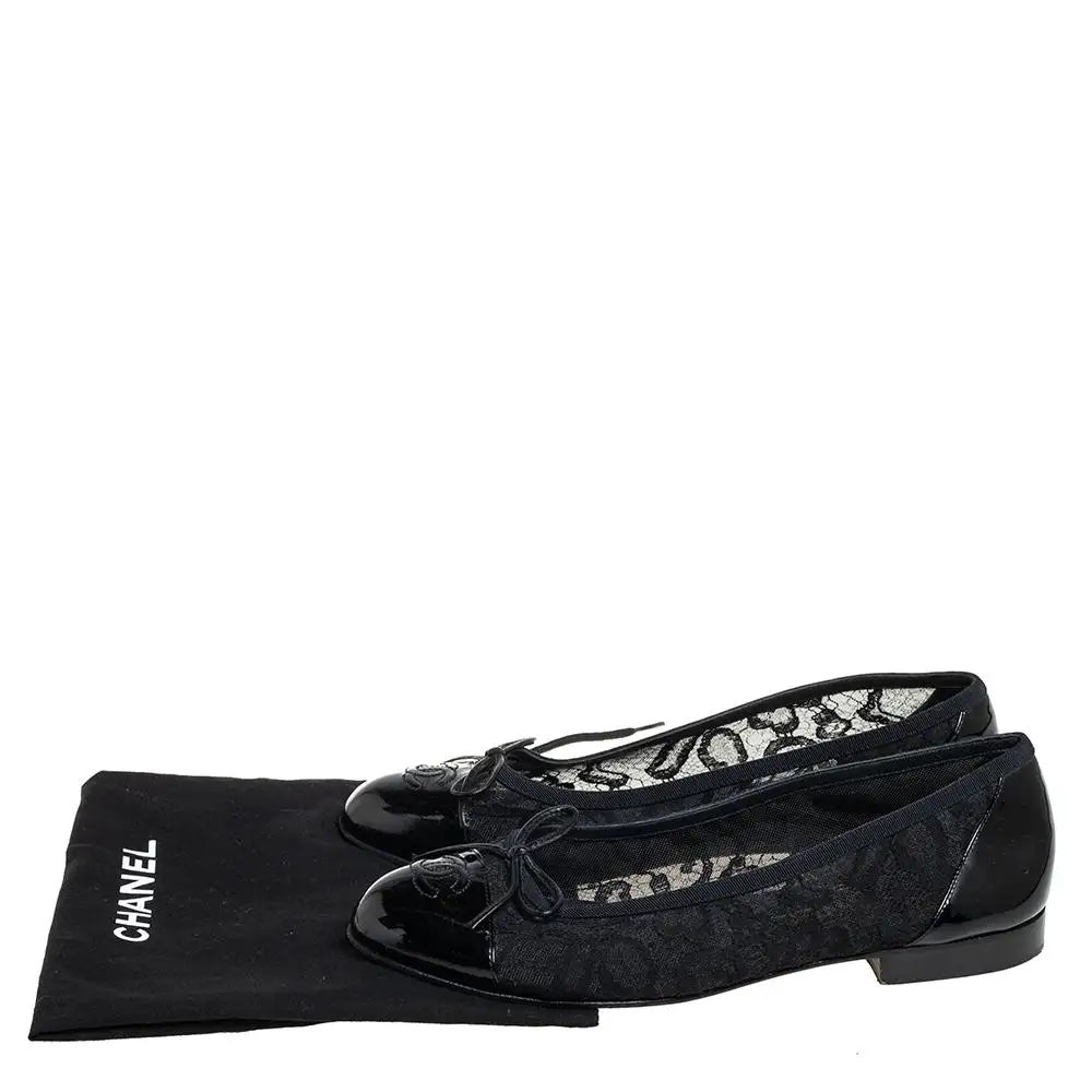 CHANEL PATENT & LEATHER LACE BALLET SHOES