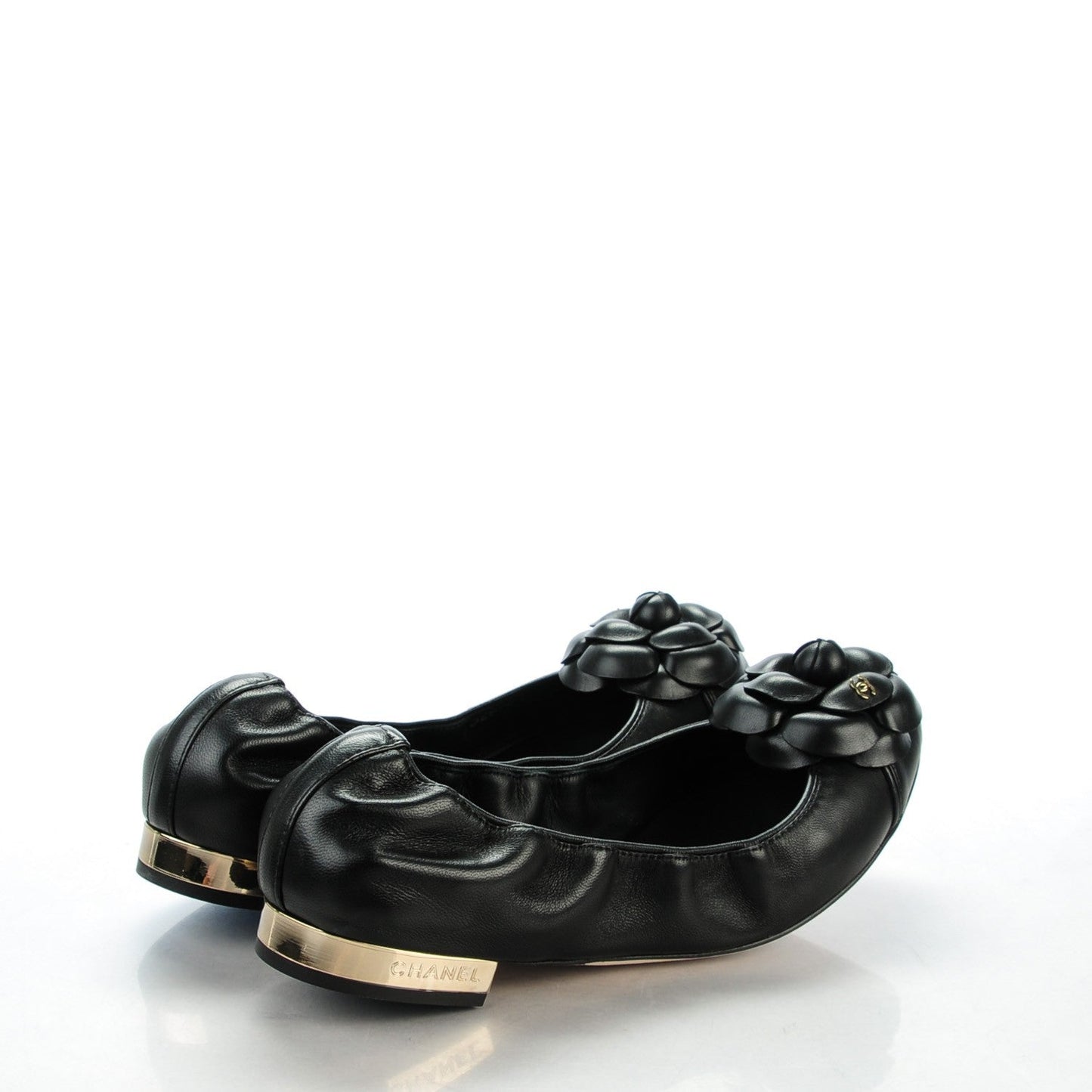 CHANEL LAMBSKIN CC CAMELLIA ELASTIC FLAT BALLERINA SHOES