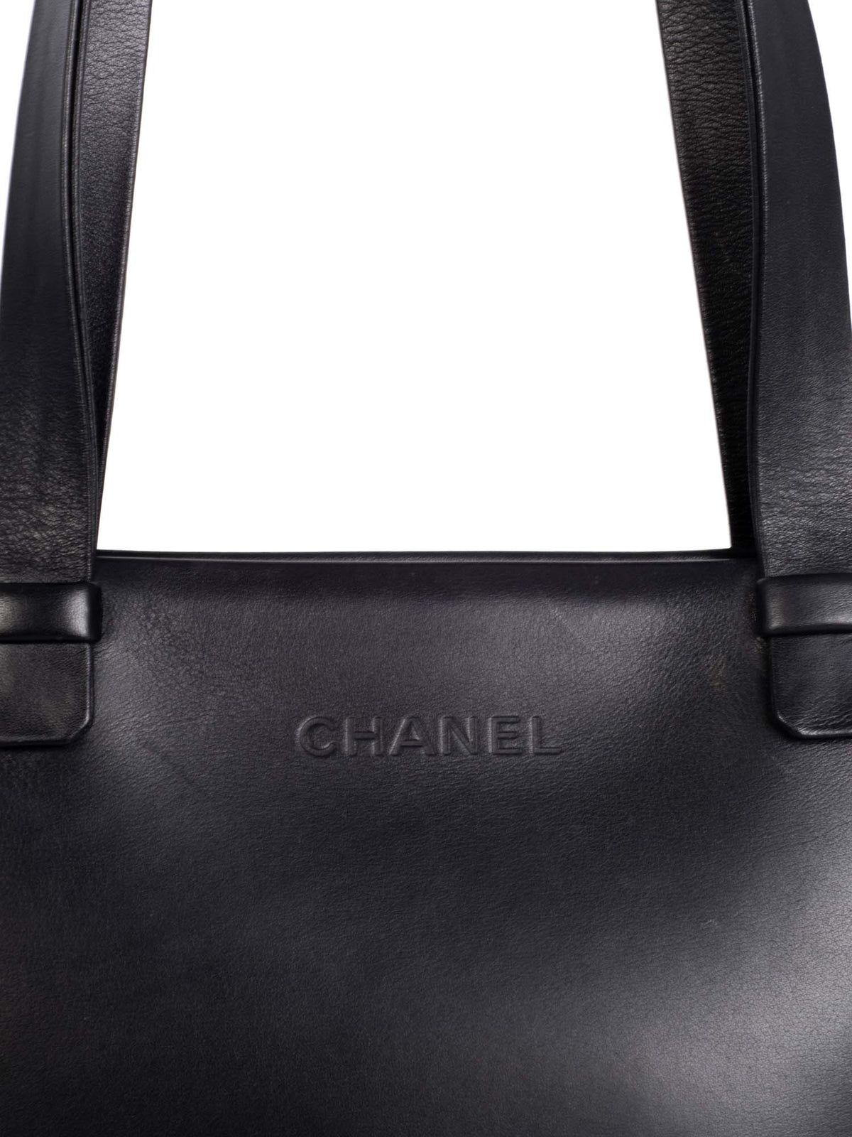Chanel Leather Logo Petite Shopper Bag Black