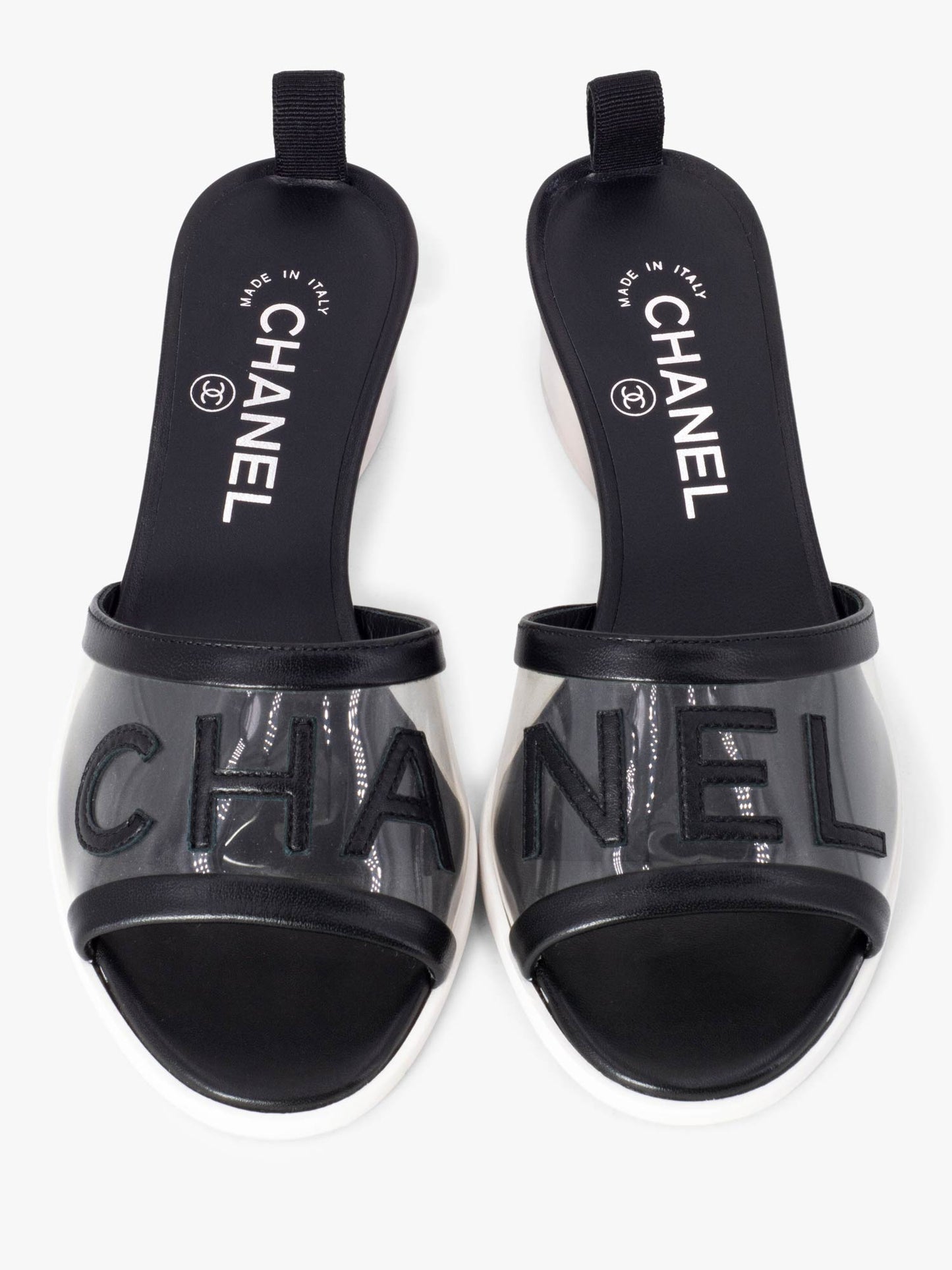 Chanel Logo Transparent PVC Mule Slide Shoes Black