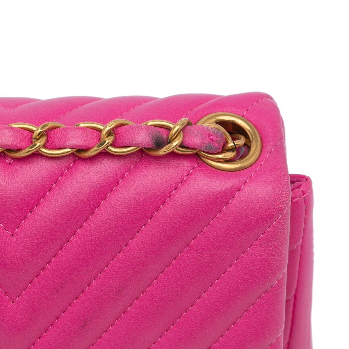 Chanel Mini Square Classic Chevron Lambskin Flap (SHG-Mse1pE)