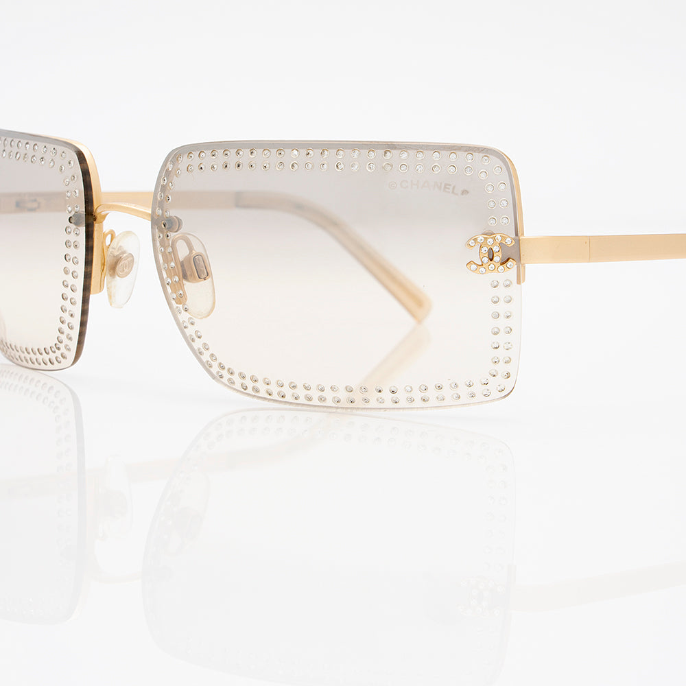 Chanel Rimless Rectangular Crystal Studded CC Sunglasses (SHF-21891)
