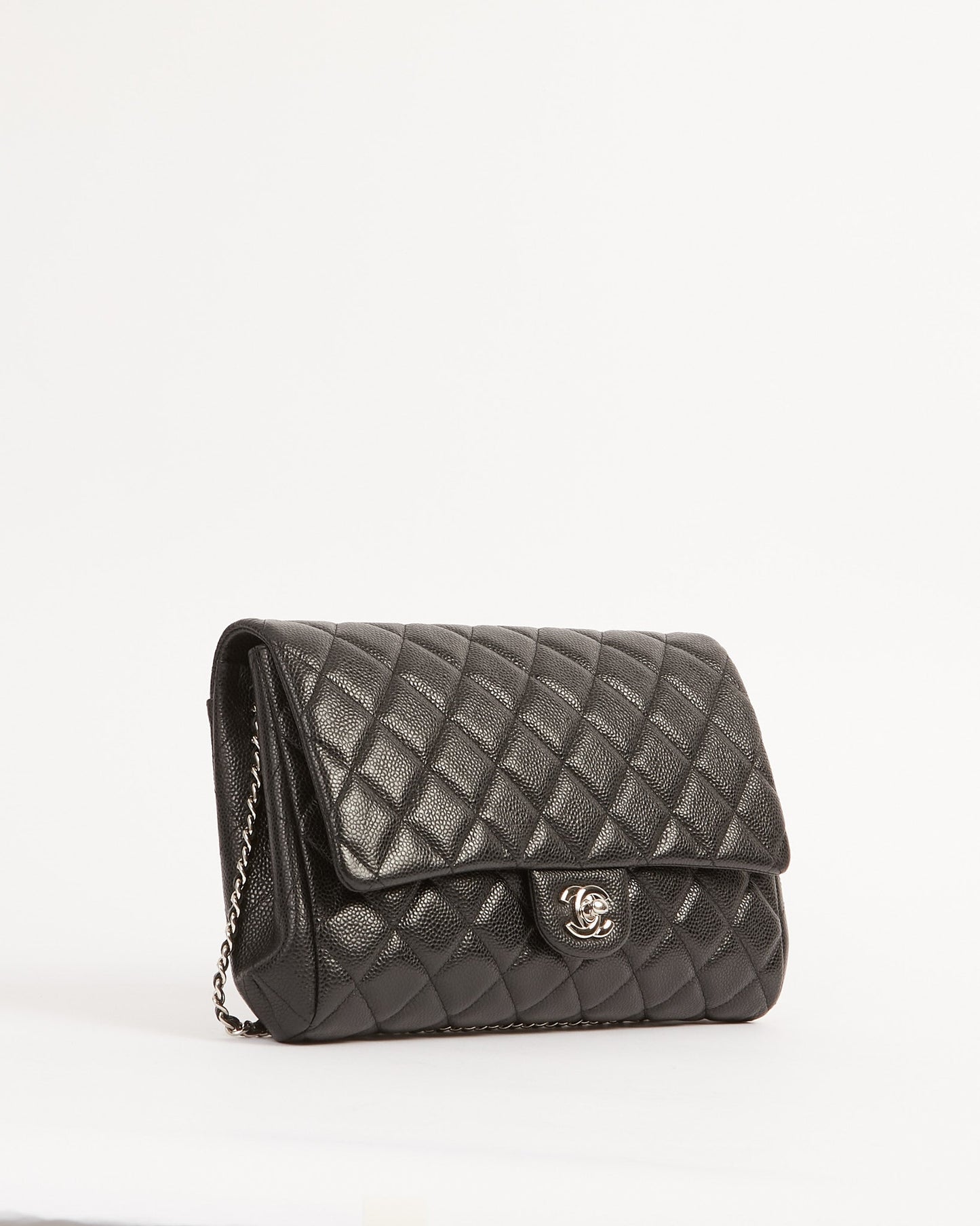 Chanel Black Quilted Lambskin Leather Chain Clutch Flap Bag