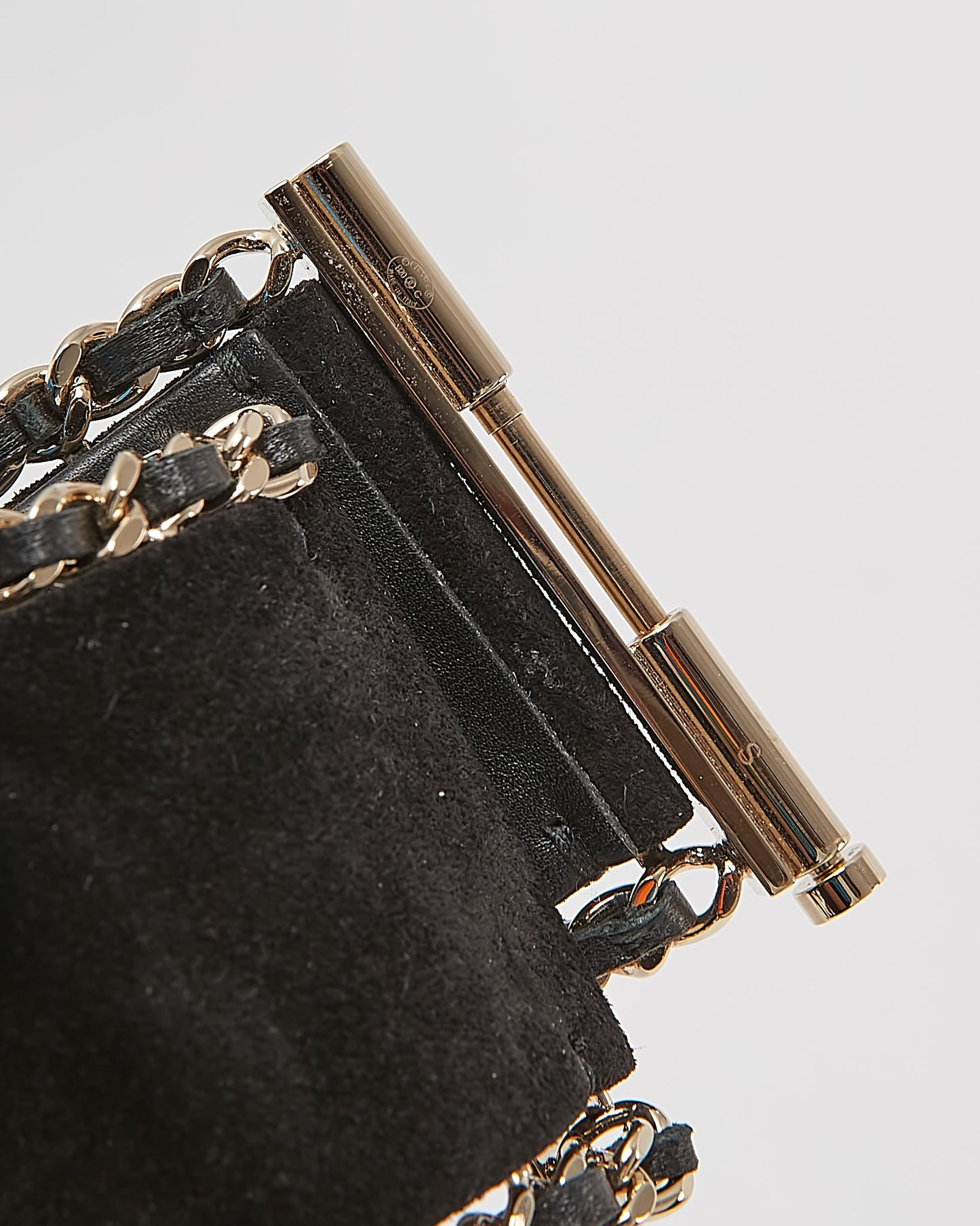 Chanel Black & Gold Tone Logo Suede Cuff Bracelet