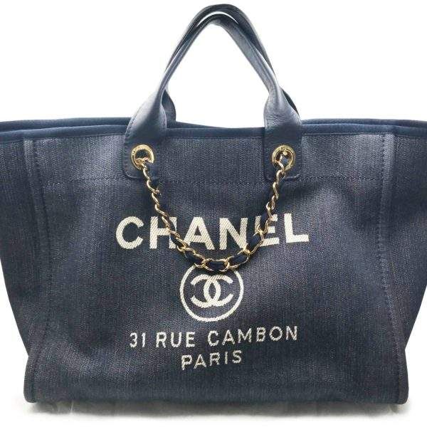 Chanel Deauville Fabric Tote Navy Blue/Gold