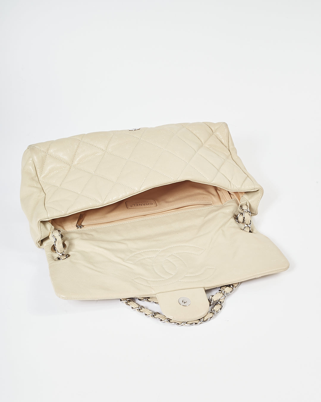 Chanel Light Taupe Puffer Leather Quilted XL Single Flap Bag