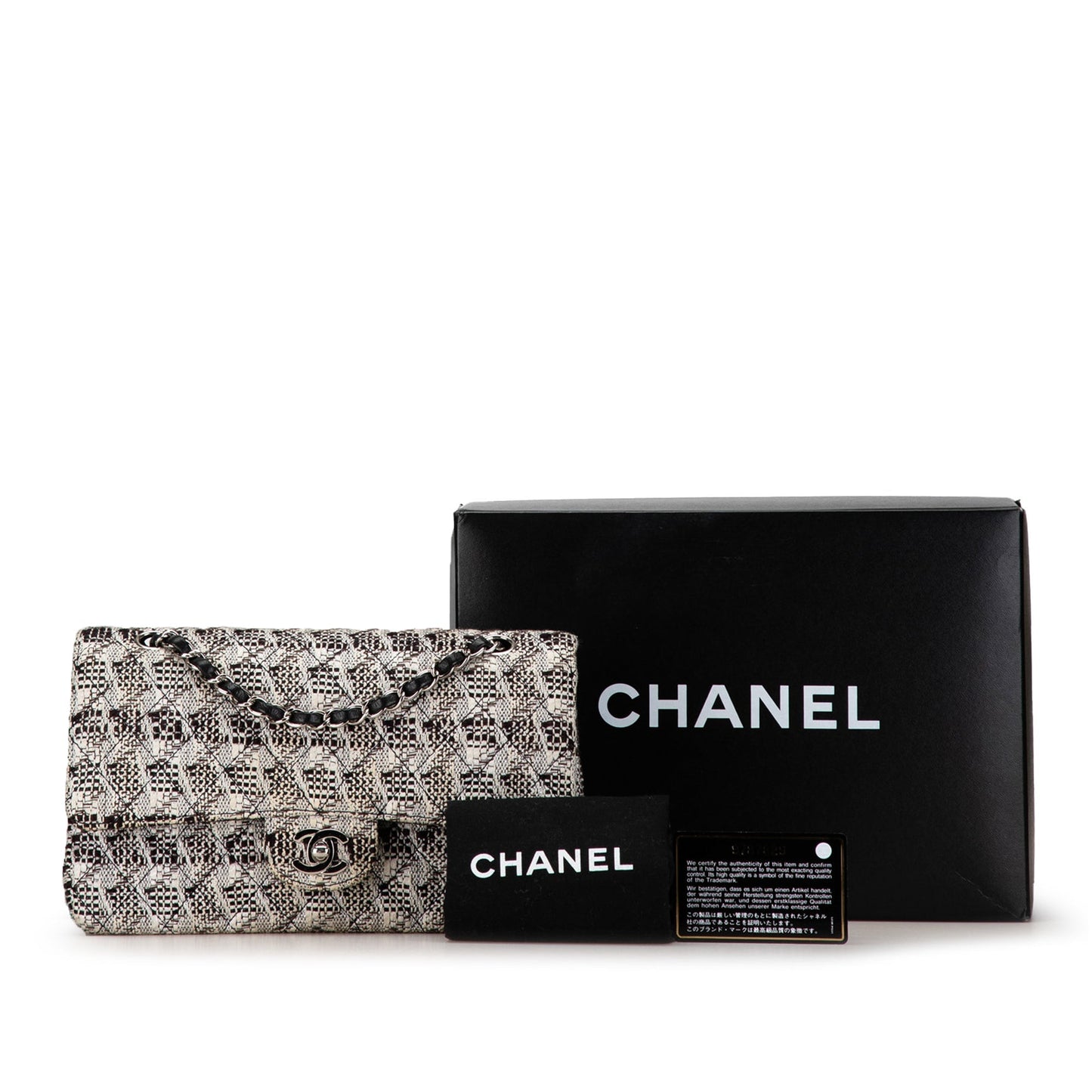 White Chanel Medium Classic Tweed Double Flap Shoulder Bag