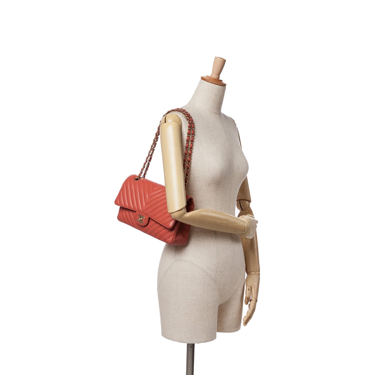 Orange Chanel Medium Classic Chevron Lambskin Double Flap Shoulder Bag