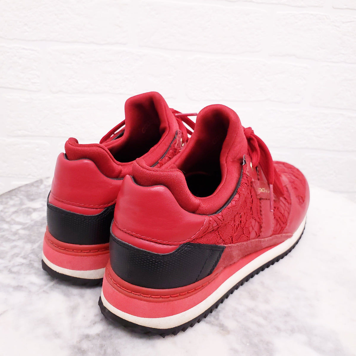 DOLCE & GABBANA RED LACE SNEAKERS - SIZE 37