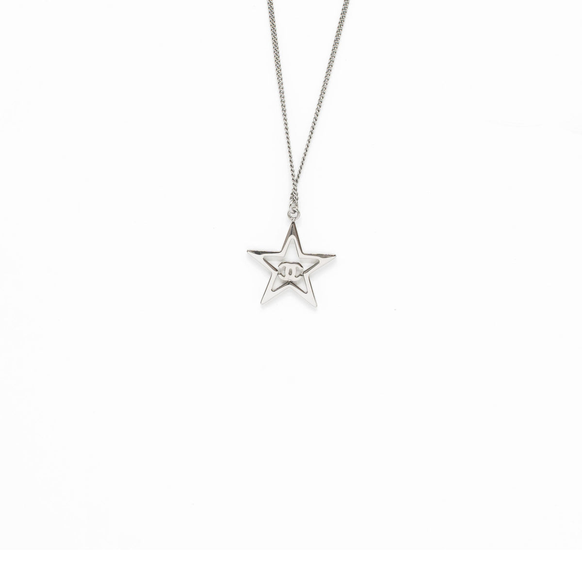 Chanel Star with CC Logo Iridescent Necklace Crystal Silver Tone