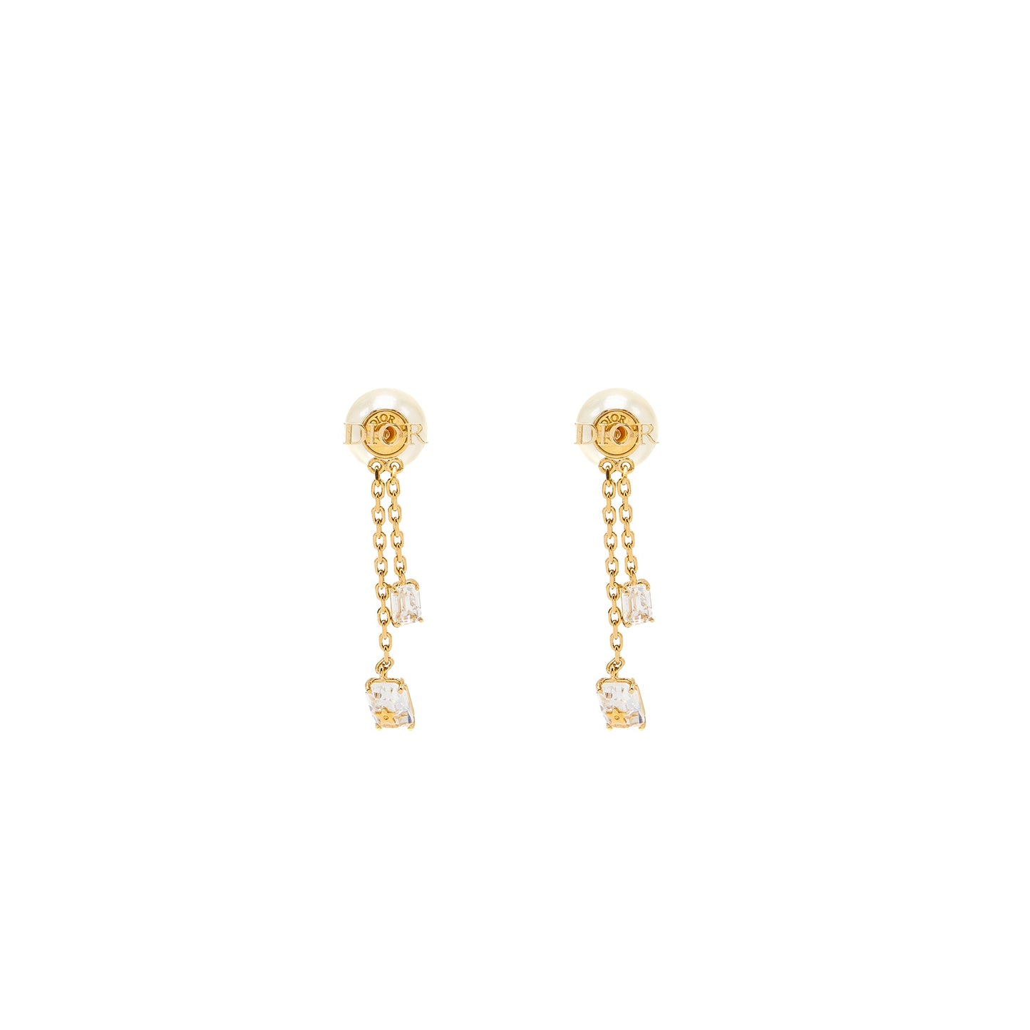 Dior Crystal Dropped Pearl Earrings Gold Tone