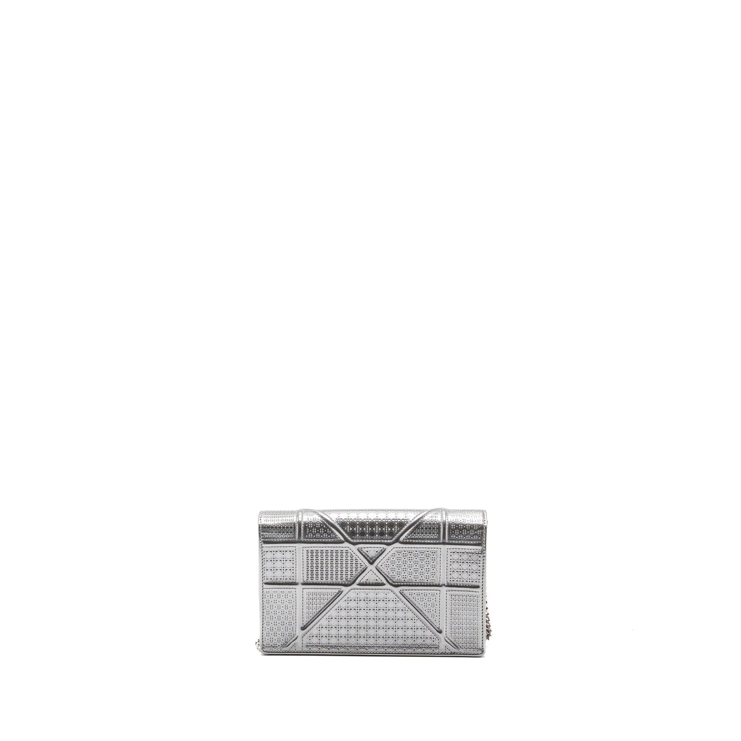 Dior Diorama Wallet On Chain Patent Metallic Silver SHW