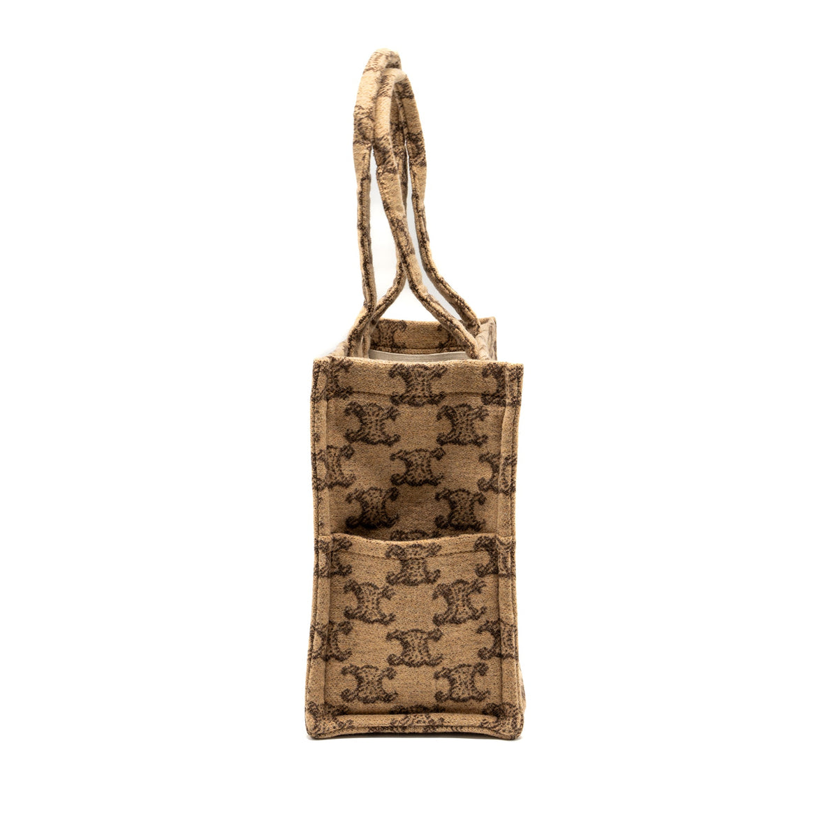 Celine Large Cabas Thais Triomphe Printed Wool/Calfskin Wool/Calfskin Brown