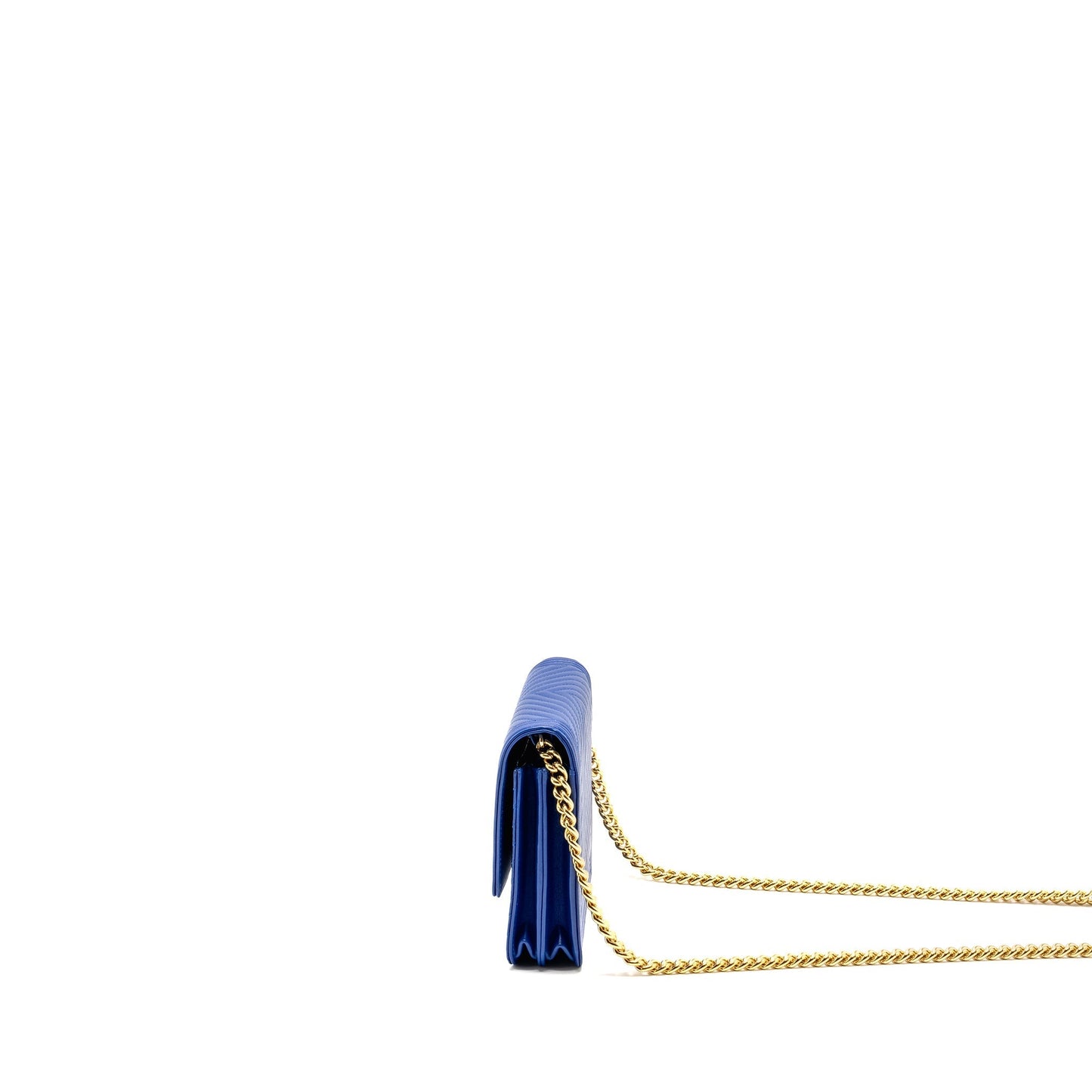 Chanel Boy Clutch with Chain Chervon Lambskin Blue GHW