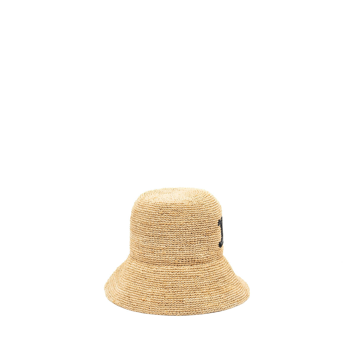 CELINE Size S Triomphe Bucket Hat In Raffia Natural/Black
