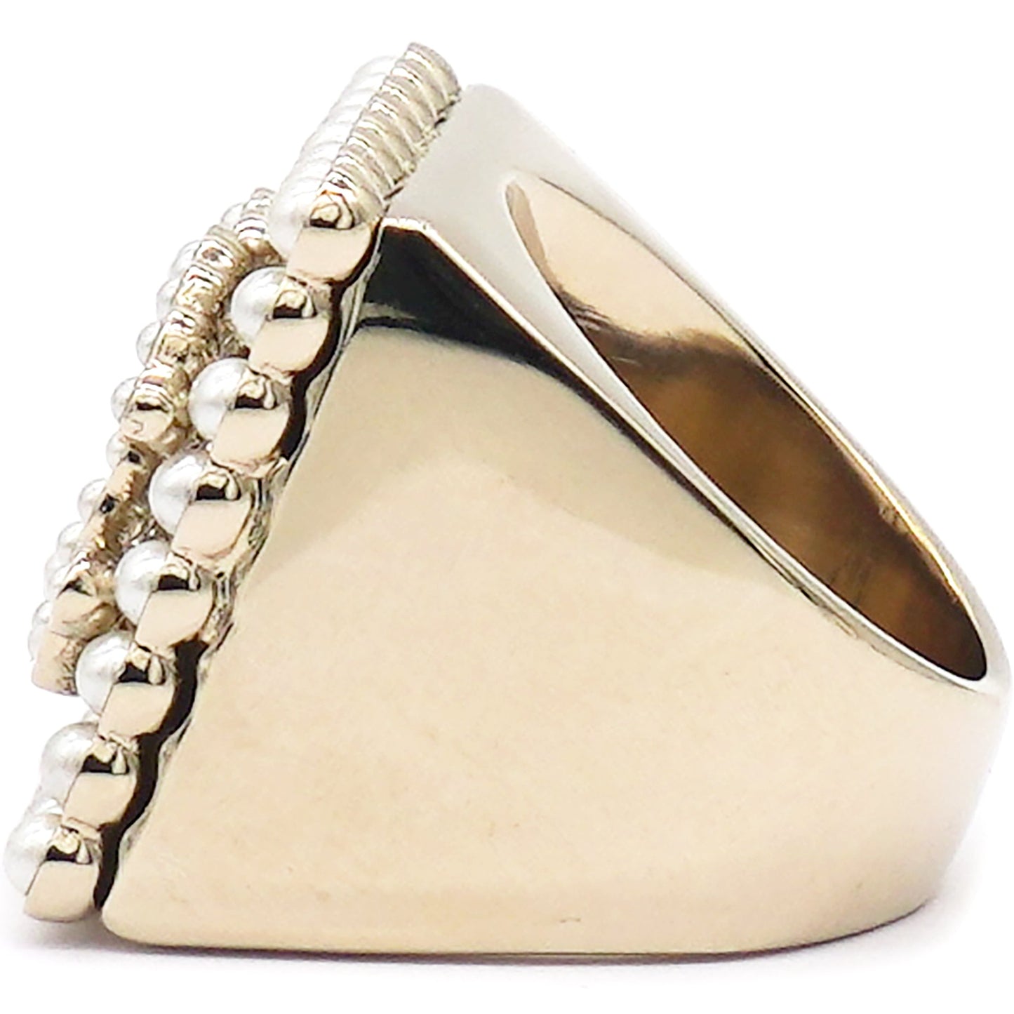 Chanel Crystal CC Ring Pearl Gold 52
