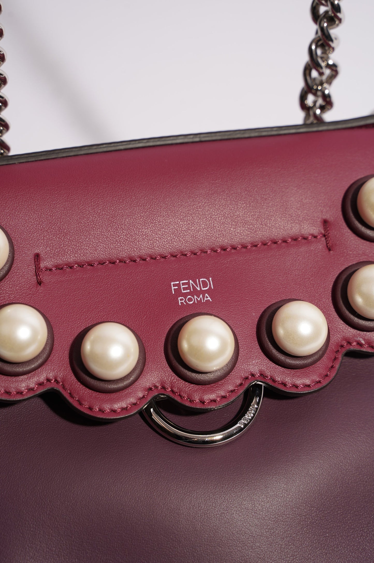 Fendi Womens Pearl Scalloped Mini Back To School Backpack Black / Cherry