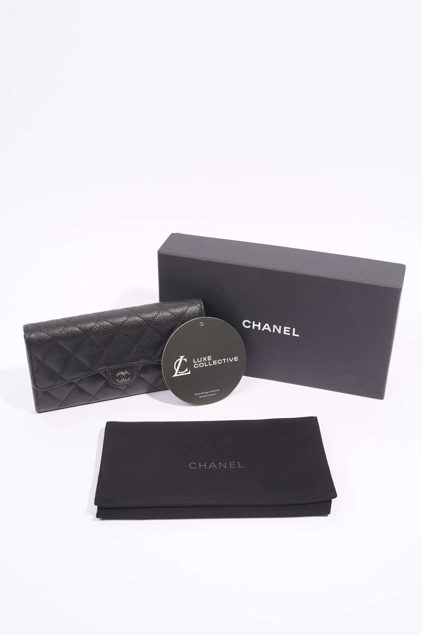 Chanel Womens Flap Wallet Black Caviar