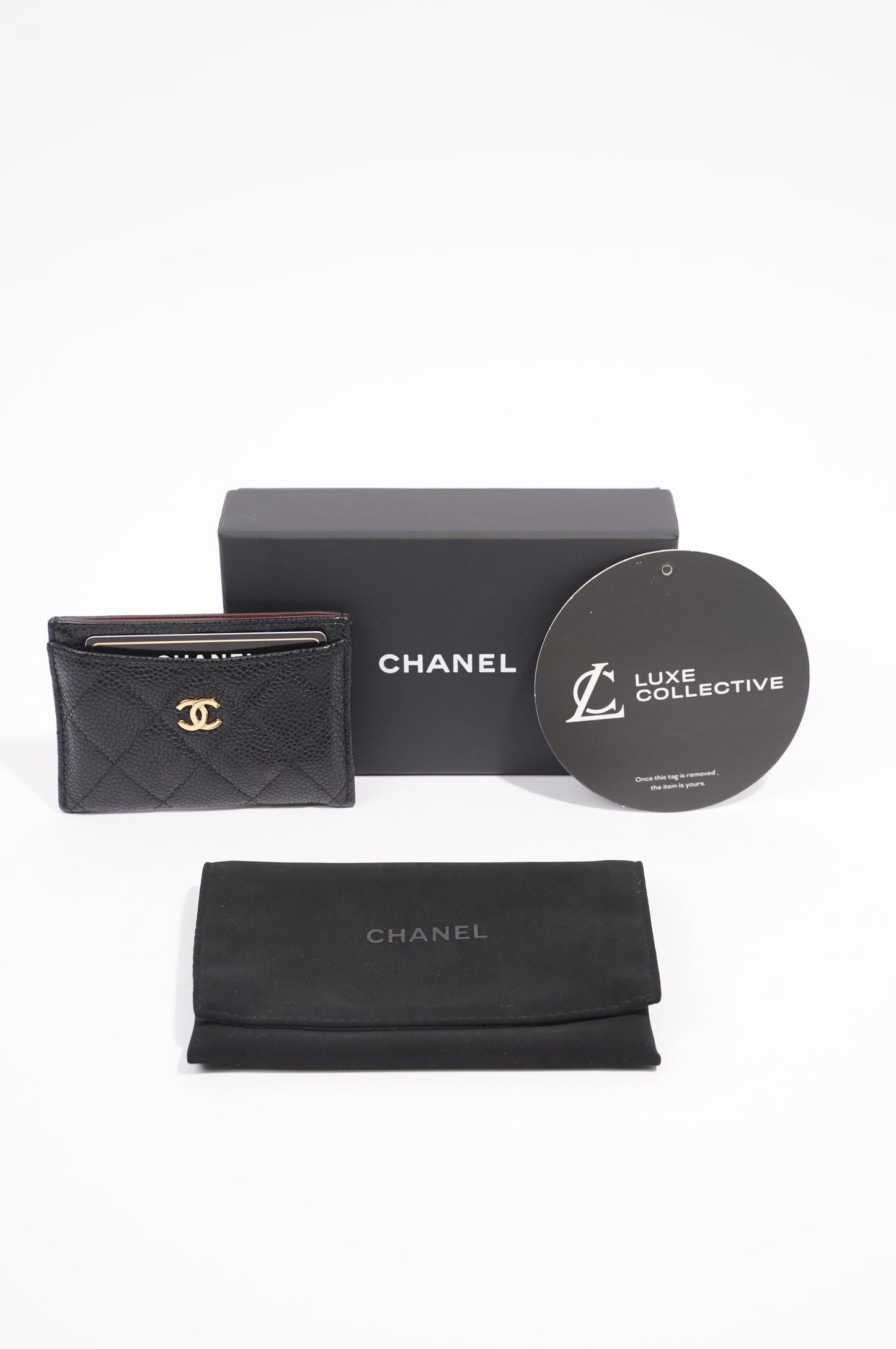 Chanel Womens Card Wallet Black Caviar
